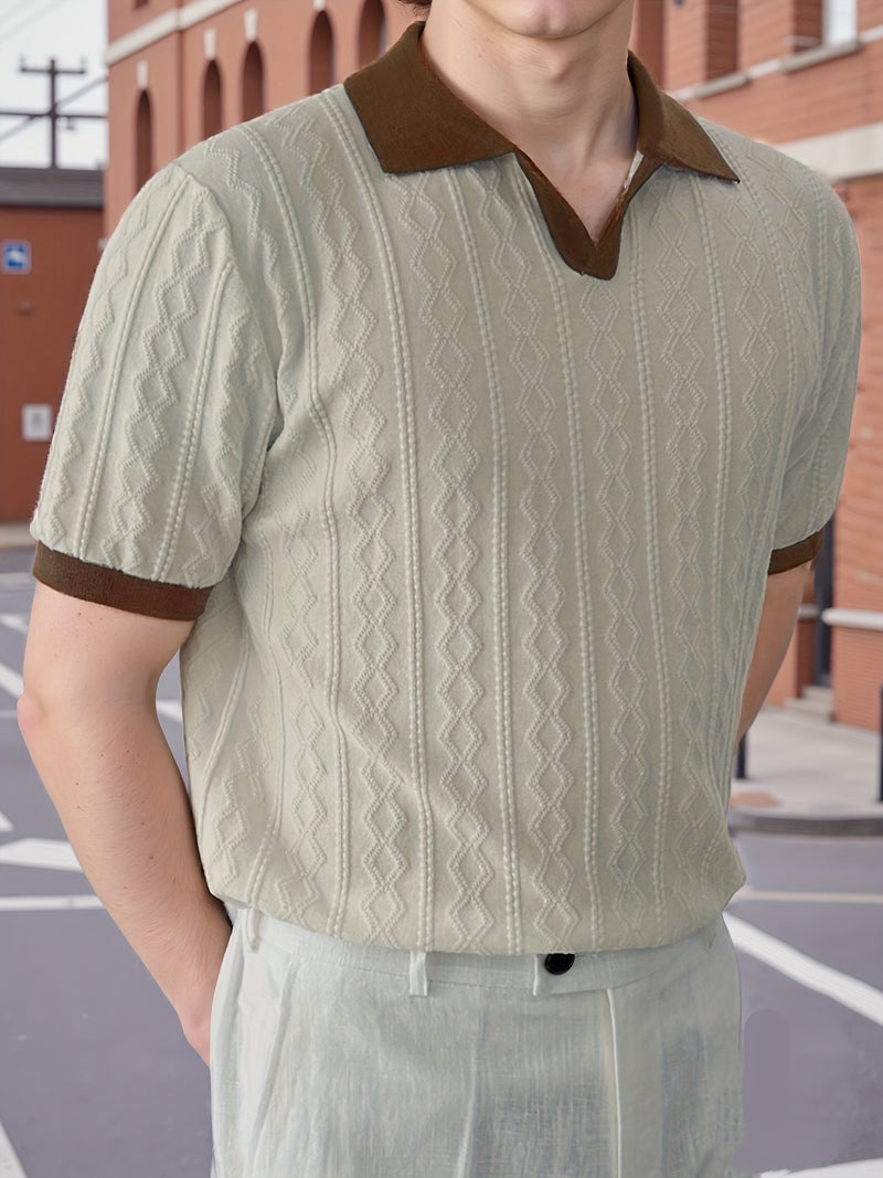 Men's Knit Casual T-Shirt, Fashionable Contrast Color Design.