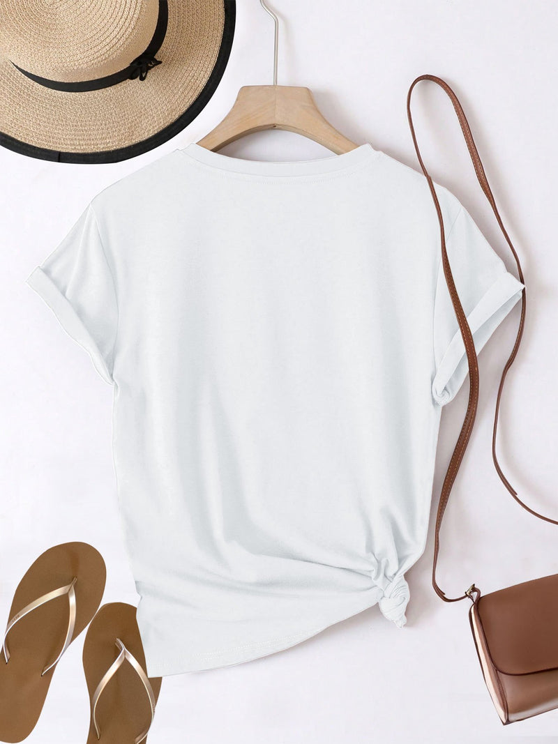 Women’s Graphic Print T-shirt, Short Sleeve Crew Neck Casual.
