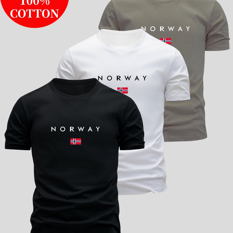 Set of 3 T-Shirts, Casual Summer Tops, Round Neck, Fitted for Men.