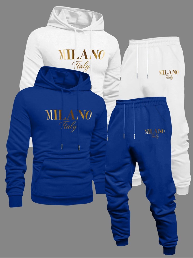Men's Fashion Slogan Hoodie Four-Piece Set with Drawstring Elastic.