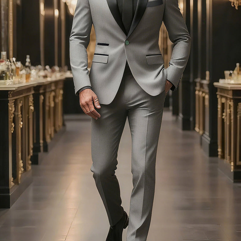 Men's Suit Set - 2pcs Jacket and Trousers, Long Sleeve, Polyester, Classic Lapel.