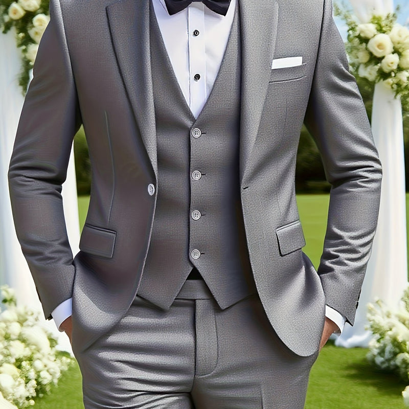 3pcs Men's Suit Set, All-Season Business Wedding Party, Suit Jacket,