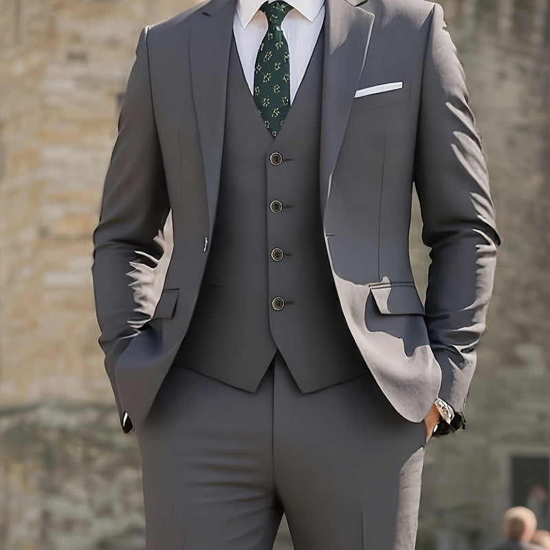 Men's 3pcs Suit Set, Jacket + Vest + Trousers, Fashionable and High-Quality.