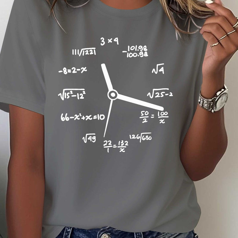 Women's Math & Clock Print T-Shirt.