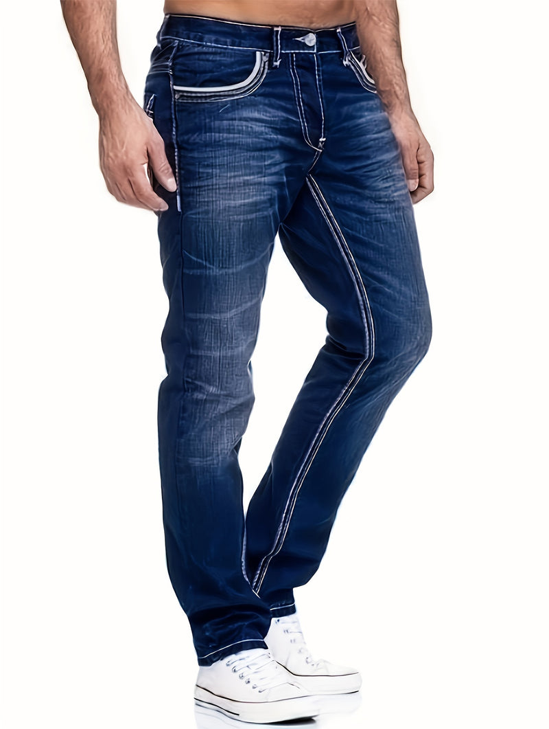 Men's Thick-thread Washed Denim Jeans.