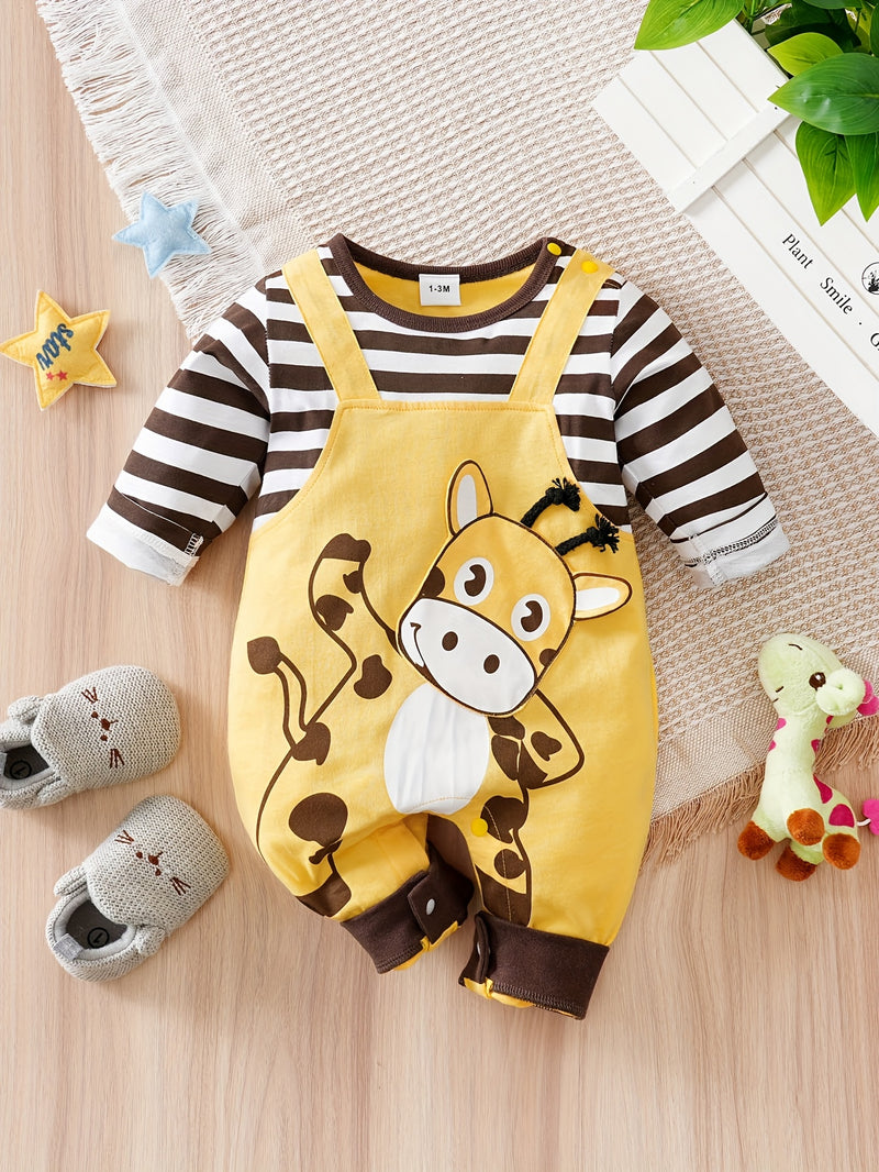 Cotton Striped Yellow Giraffe with Faux Suspenders, Three-Dimensional Design.