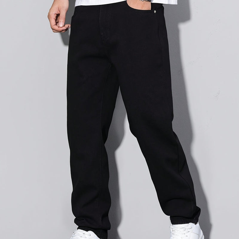 Men's Straight-Leg Casual Jeans, Stretchable Elastic Denim Trousers.
