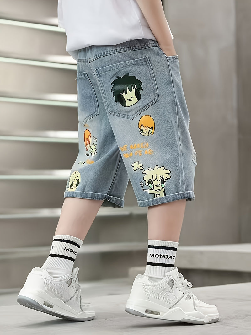 Boys' Denim Shorts | Casual Non-Stretch Fabric, Regular Fit, Summer Leisure.