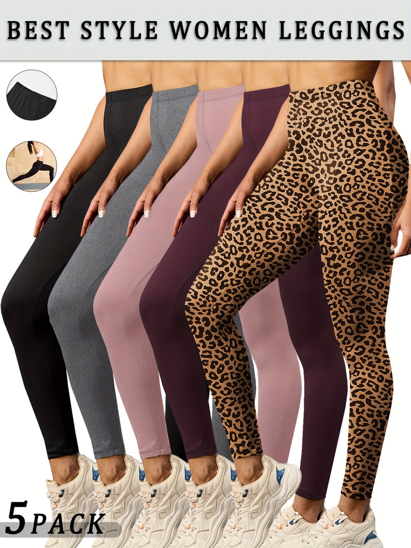 Set of 5 Ultra-Soft Athletic Leggings for Women, Designed for Workouts.