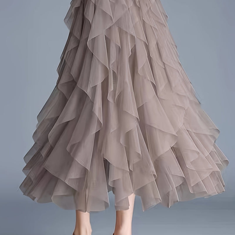 Chic Elegance, Elegant High-Waist A-Line Tulle Skirt for Women.