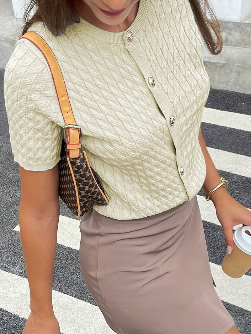 Women's Button-Front Solid Color Cable Blouse.
