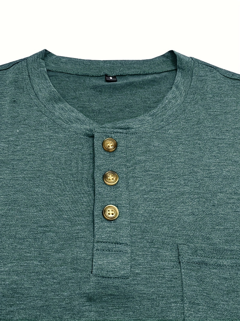Men's Henley Round Neck Short Sleeve T-Shirt.