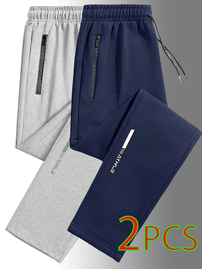 2pcs Men's Straight-Leg Jogger Pants with Zipper.