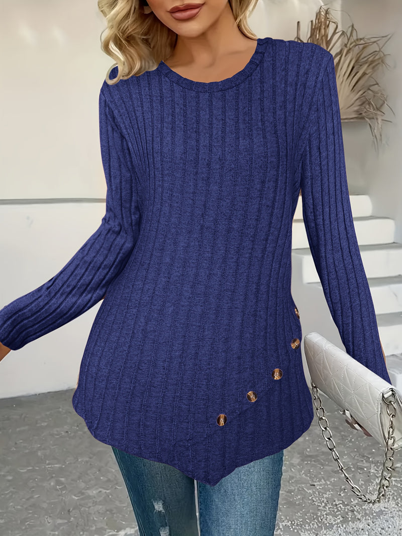 Women's Plus Size Lightweight Ribbed Long Sleeve T-Shirt.