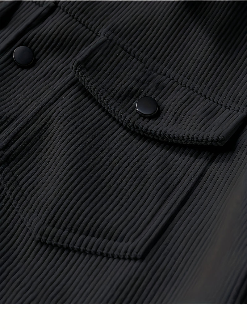 Men's Corduroy Cargo Jacket with Multiple Pockets - Polyester Casual Workwear.