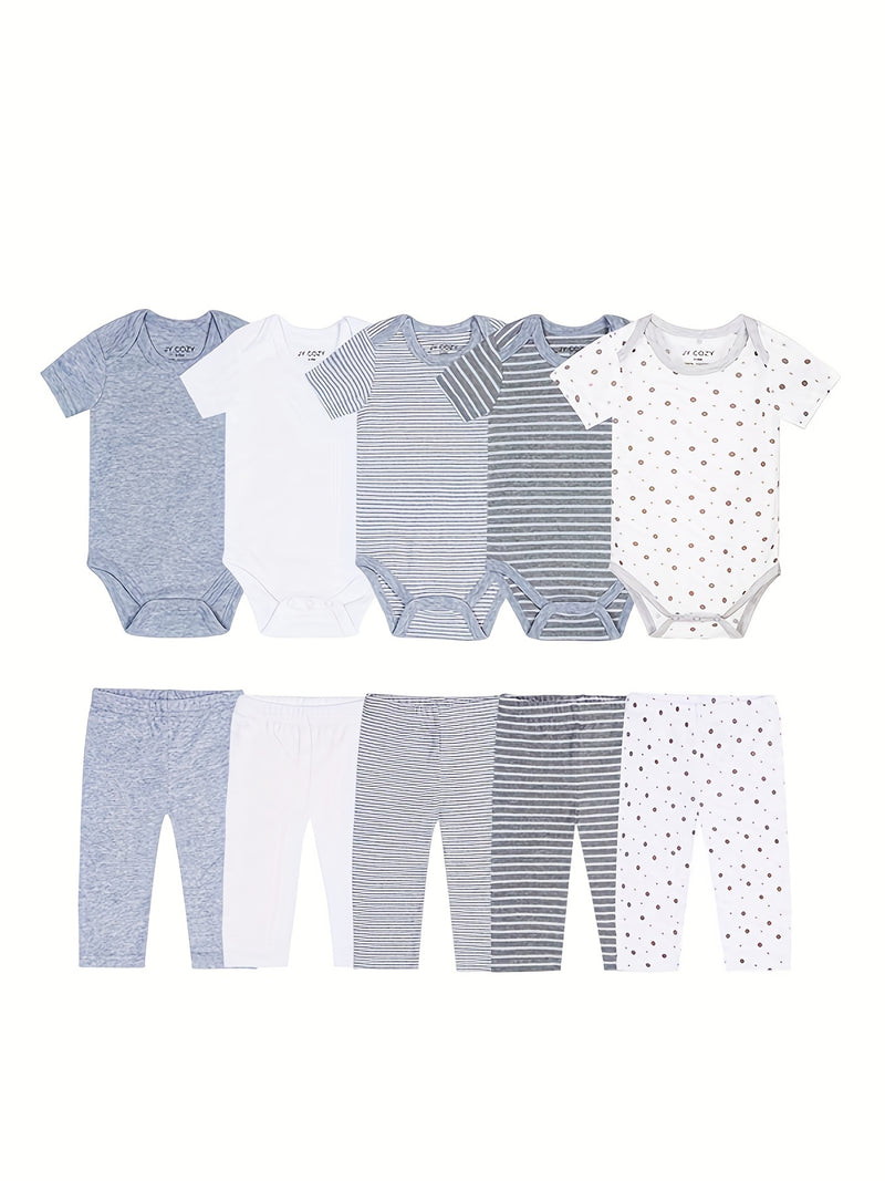5pcs Baby Bodysuit Set with 5 Pairs of Newborn Pants, Girls Clothing Outfit.