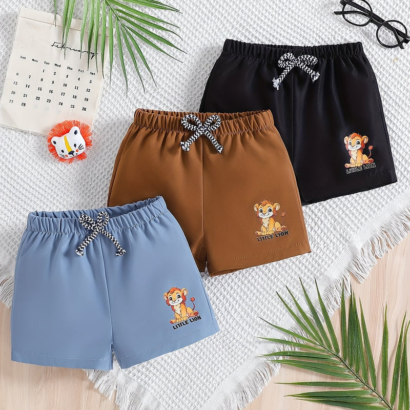 Boys Lion Print Shorts Three-Pack, Perfect for Outdoor.