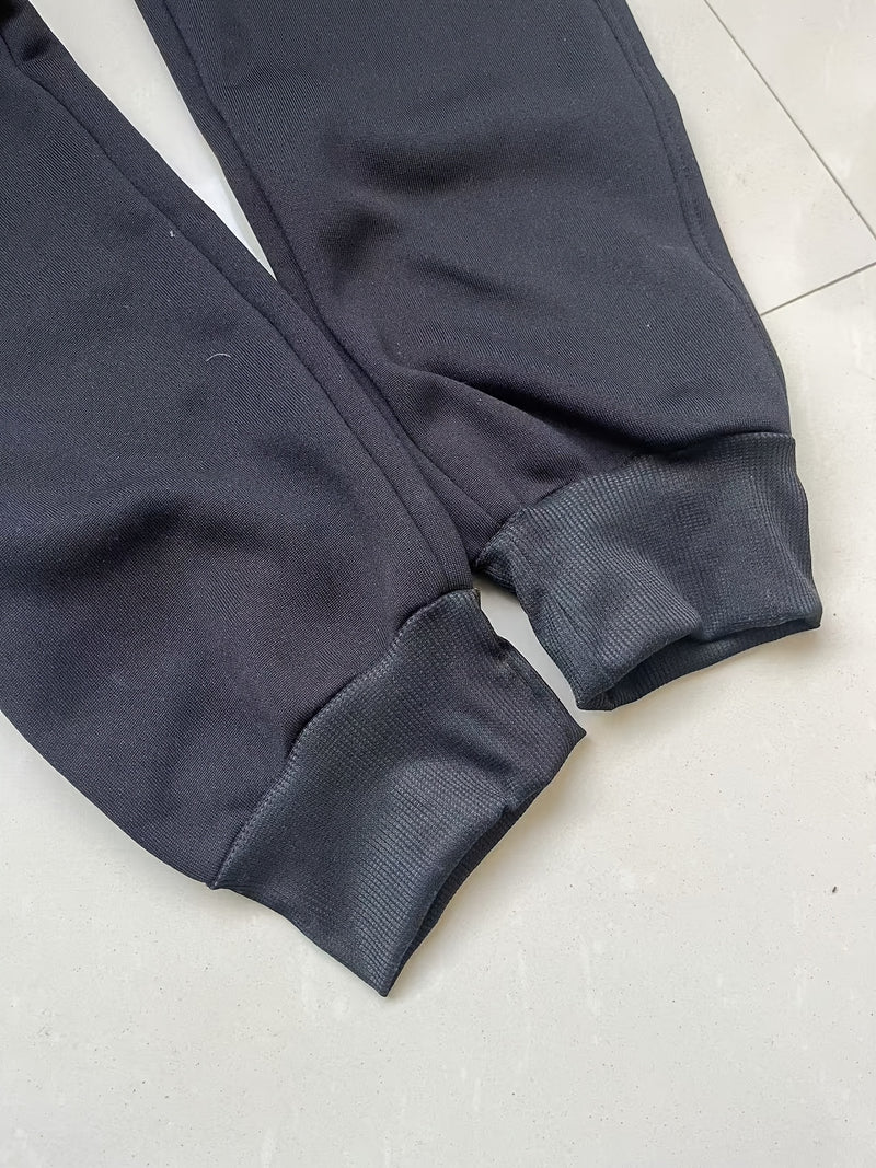 Men's Solid Color Loose Sports Pants, Micro Elastic Warm Thick Casual Pants.