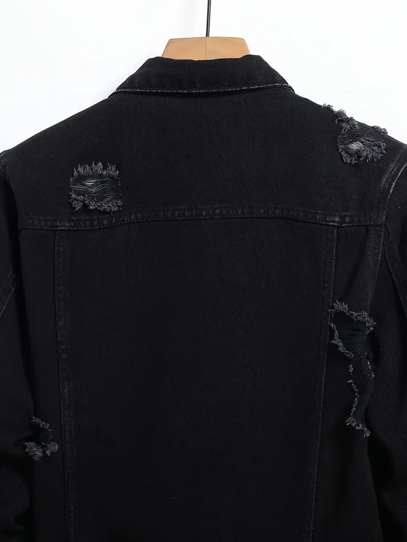 Men's Black Vintage-Washed Denim Two-Piece Set.