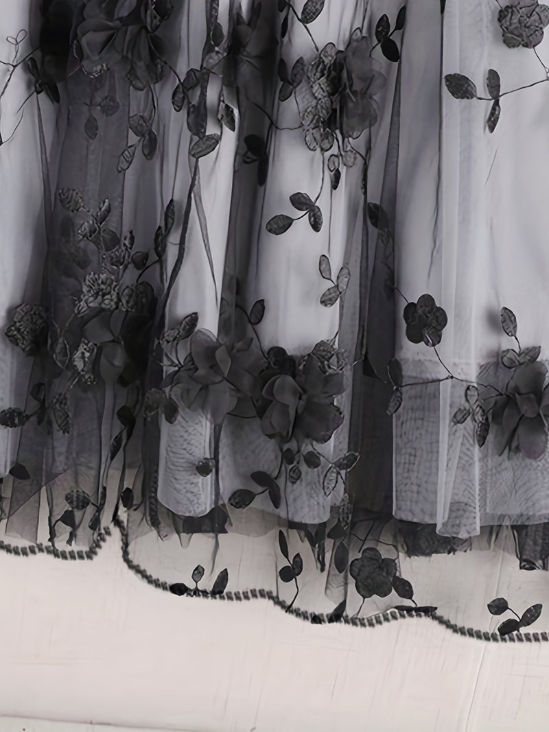 Women’s Double-layer Mesh Flared A-line Embroidered Floral Skirt.