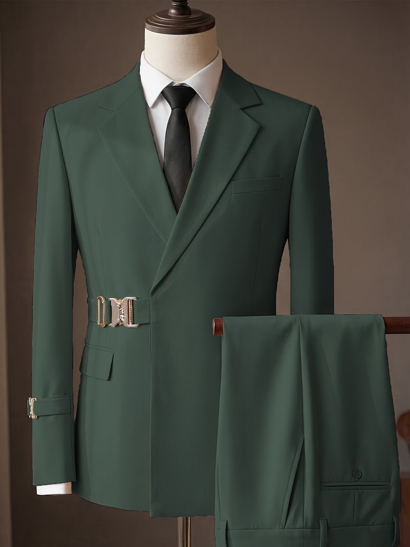 Men's 2pcs Suit Slim Fit Solid Jacket and Pants Set.