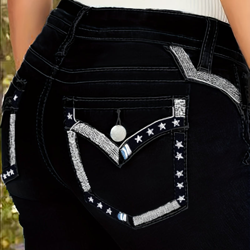 Women's Stretch Jeans, Fashionable Versatile Embroidered Flare Jeans.