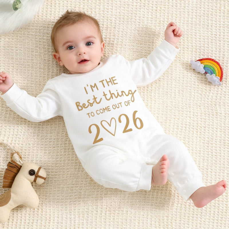 2026 Letter Print New Year Gift for, Unisex Spring/Autumn Bodysuit for 0-9m.