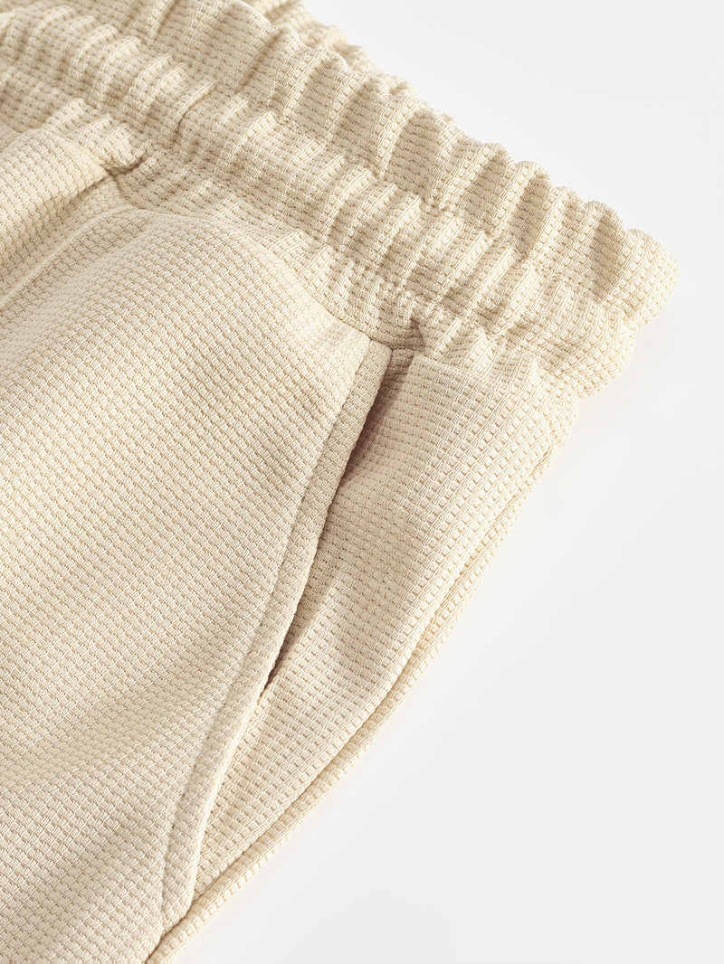 Men's Waffle 2pcs Hooded Sweatshirt Set Top Color Block.