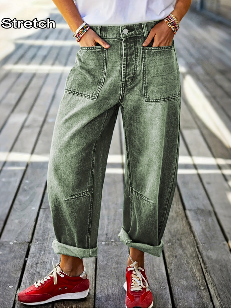 Women's New Elastic Loose Wide-Leg Cropped Jeans.