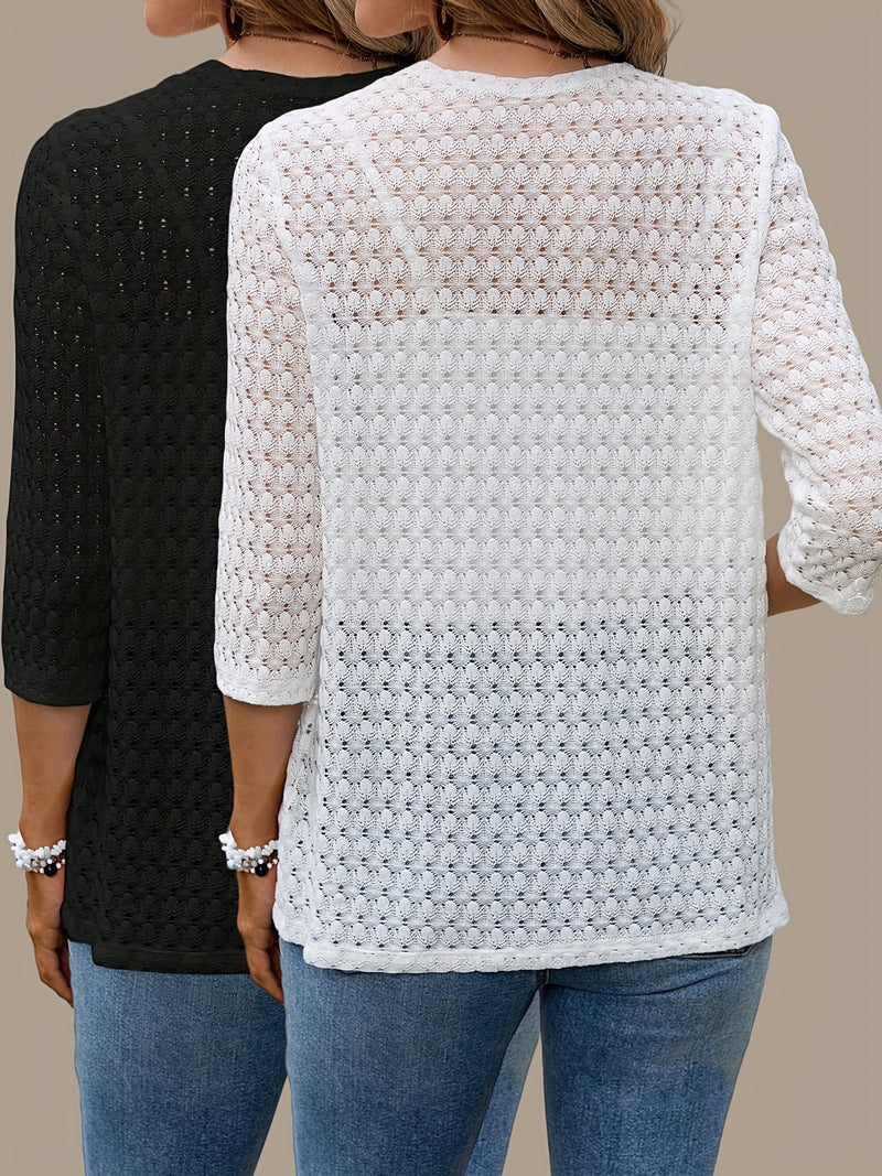 Women’s Featuring a Regular Solid Color Long-Sleeve Jacket And a Lace- Cardigan.