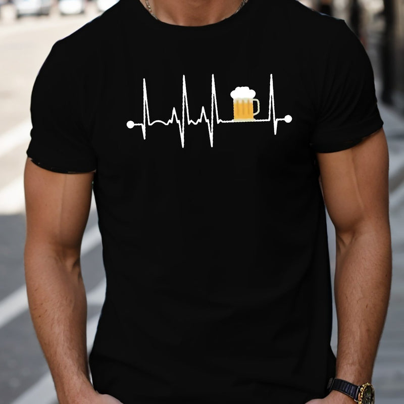 Men's T-Shirt Casual EKG Beer Graphic Tee.