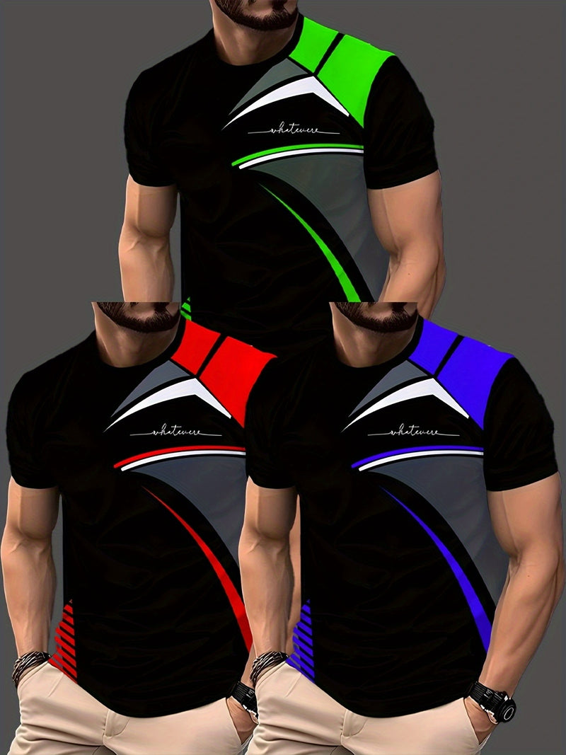 3pcs Men's Fashion Casual Crew Neck Short Sleeve T-Shirts.
