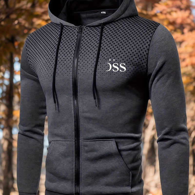 Men'S Autumn Print Zip-Up Hooded Sweatshirt,