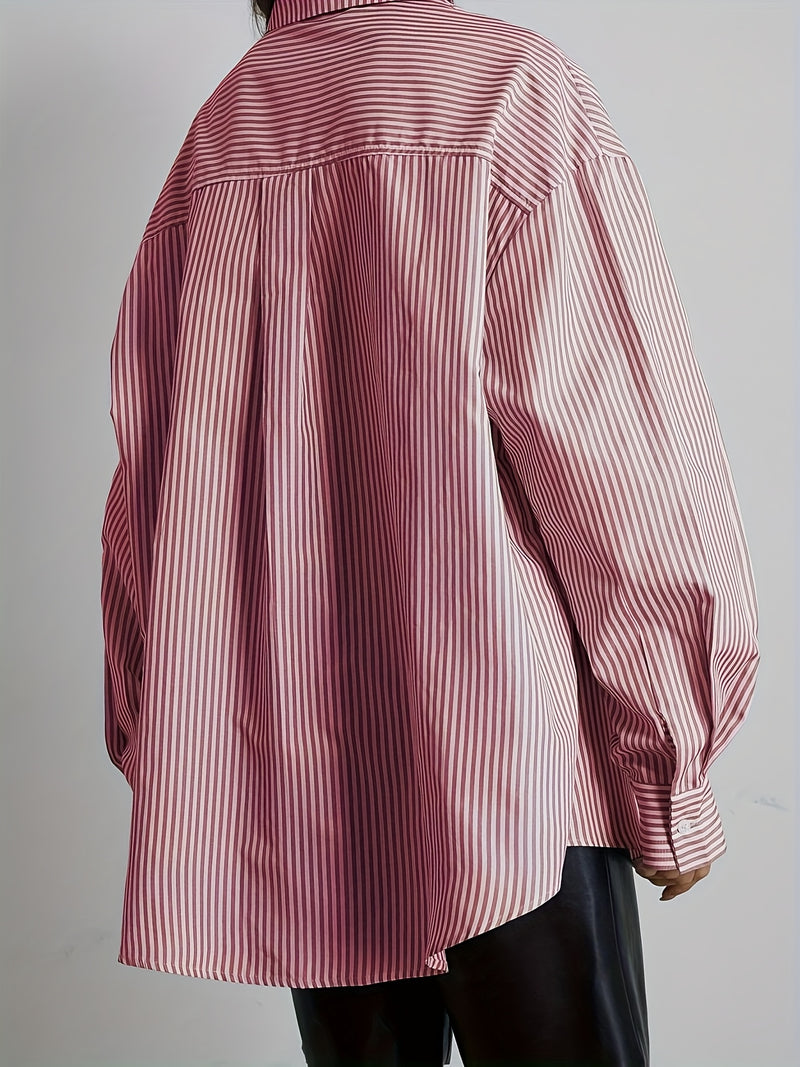 Women's Striped Button- Shirt with Collar & Bow Accent.
