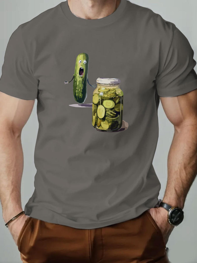 Men's Playful Pickle & Cucumber Jar Graphic T-Shirt.