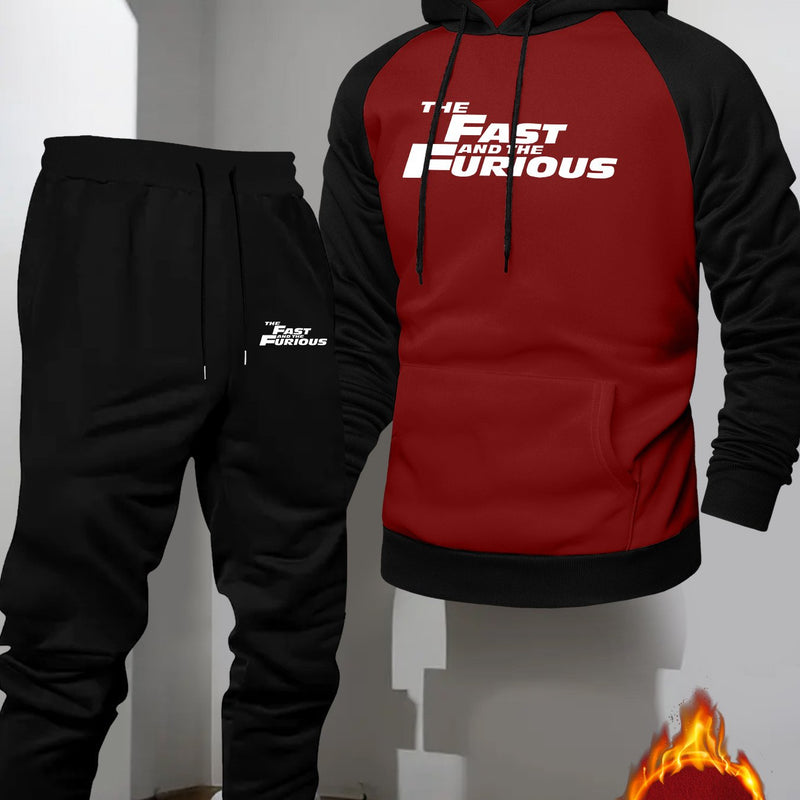 Men's Casual Sport Raglan Sleeve Hooded Two-Piece Set.