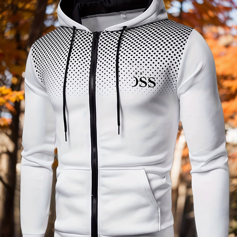 Men's Autumn Print Zip-Up Hooded Sweatshirt.