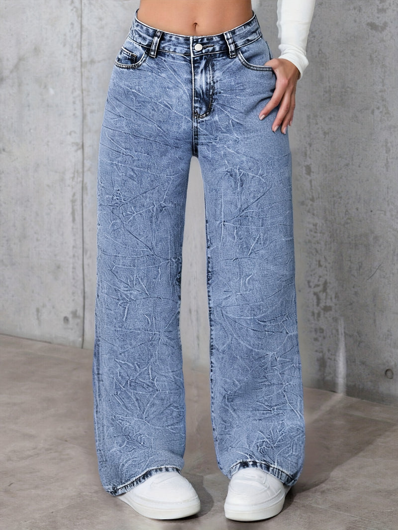 Women's High-Waisted Minimalist Versatile Vintage Wide-Leg Jeans.
