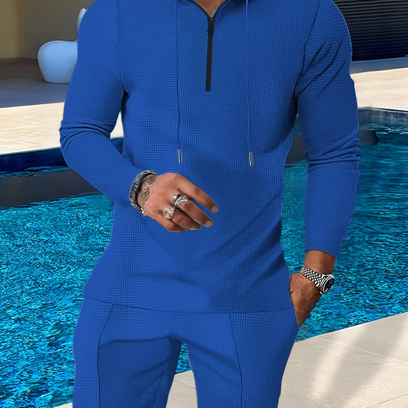 Men's Casual Sports Set Hooded Zipper Design.
