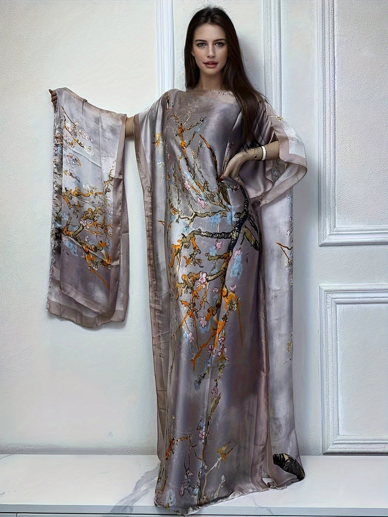 Women’s Tree Print Crew Neck Kaftan Dress.