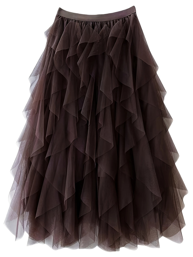 Chic Elegance, Elegant High-Waist A-Line Tulle Skirt for Women.