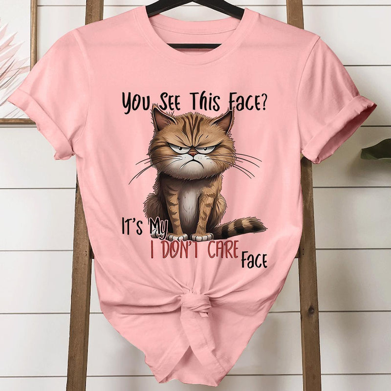Women’s Cat-Themed Round-Neck Short-Sleeve T-Shirt.