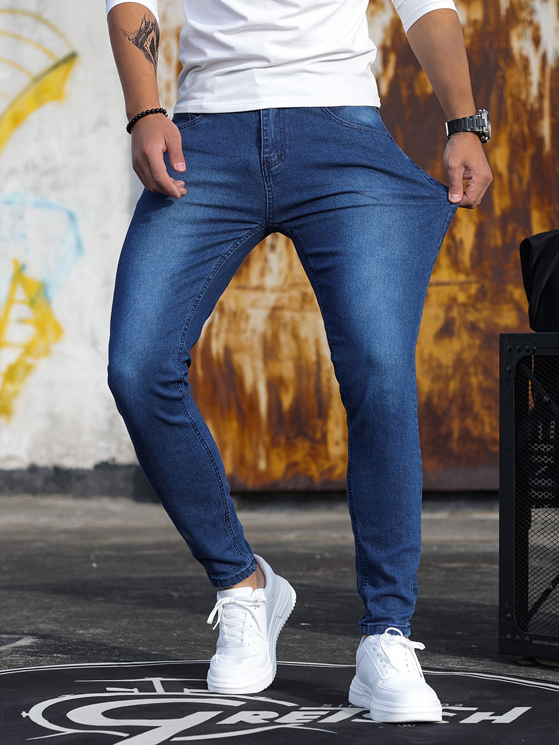 Men's Stretch Skinny Jeans - Light Blue Washed Street Style.