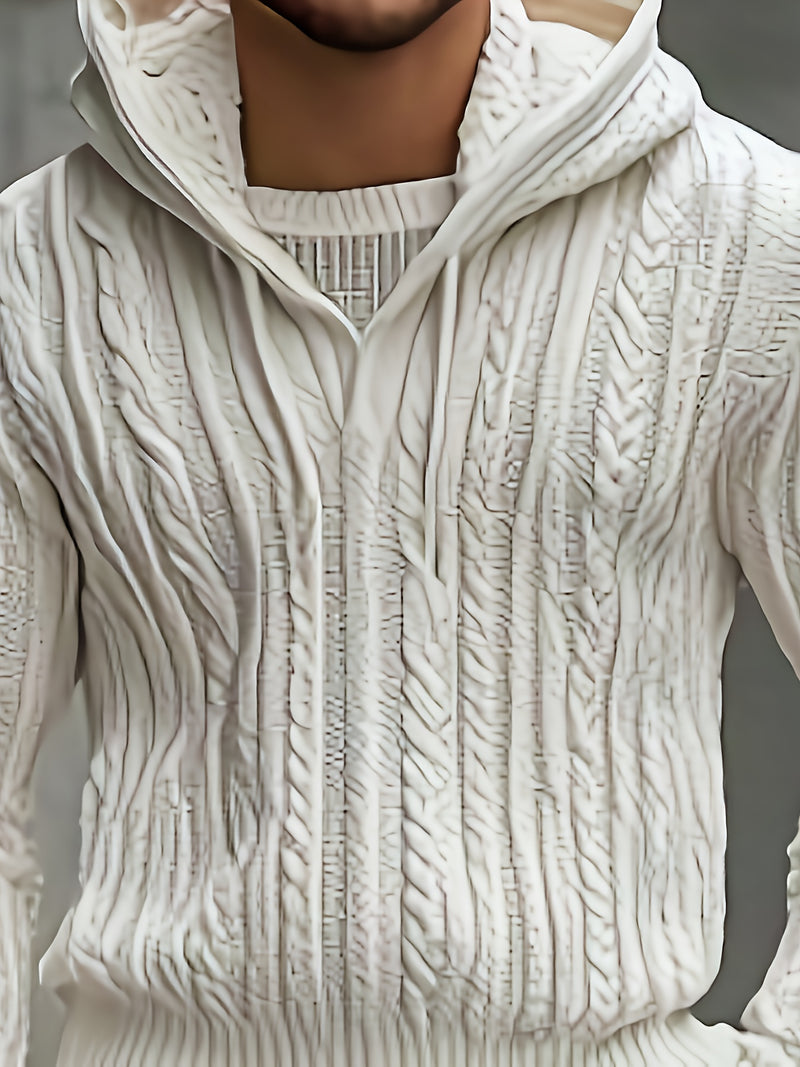 Men's Practical Work Set, Hooded Knit Set, Classic Cable Knit Craft.