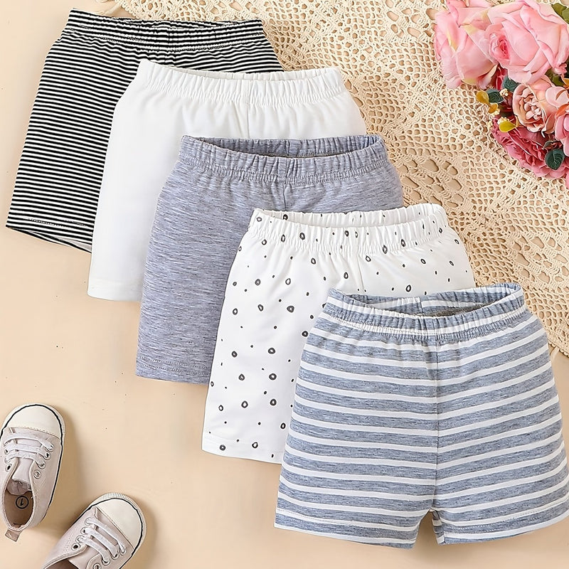 Set of 5 Boys' Soft and Comfortable Elastic Waist Shorts.