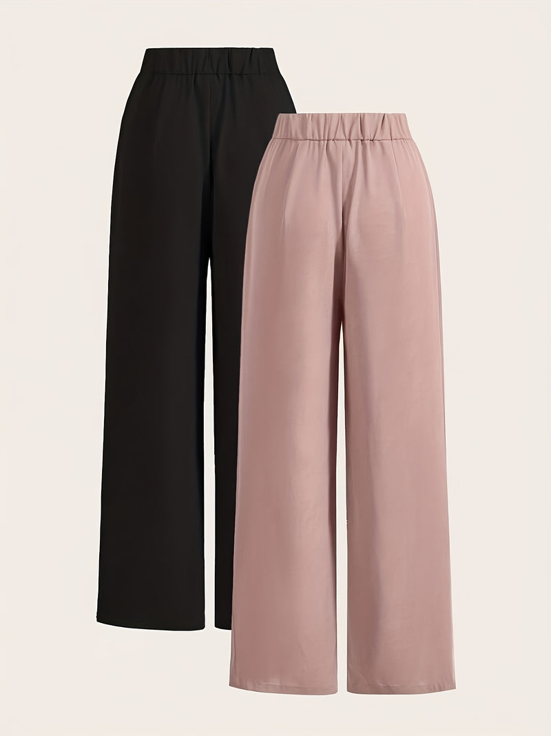 Women’s 3pcs Set Wide-Leg Pants, High-Waist with Double Buttons.