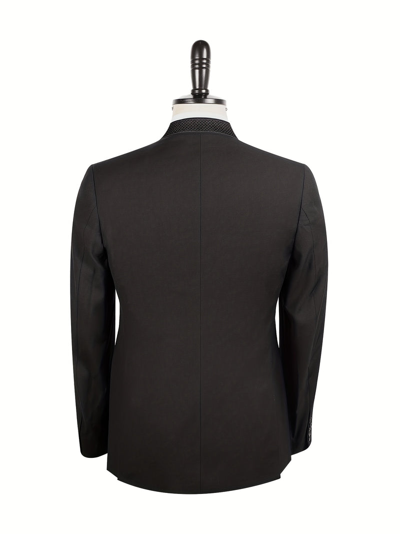 2pcs Men's Casual Zhongshan Suit with Stand Collar.