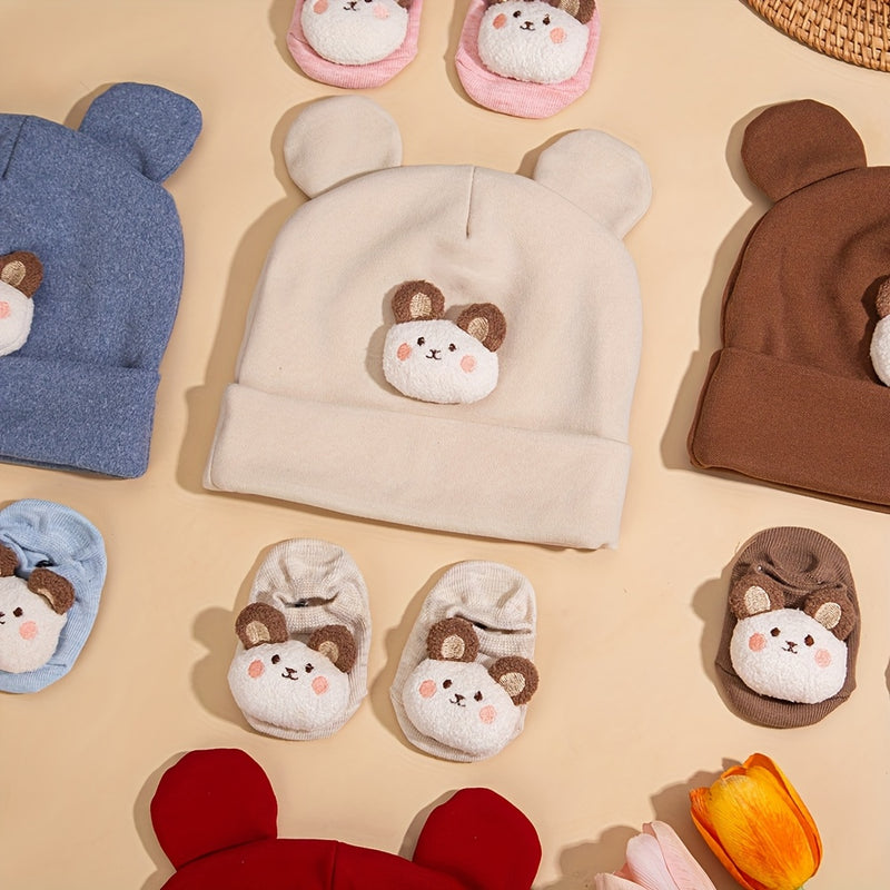 2pcs/Set Autumn Winter Cute Bear Indian Hat + Knitted Short Socks Set Baby.