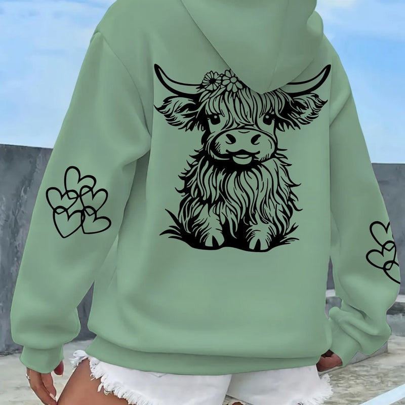 Women's Highland Cow Print Hoodie.
