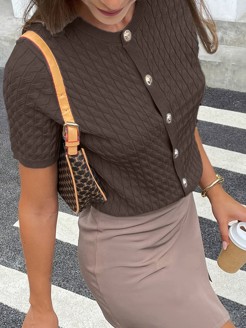 Women's Button-Front Solid Color Cable Blouse.